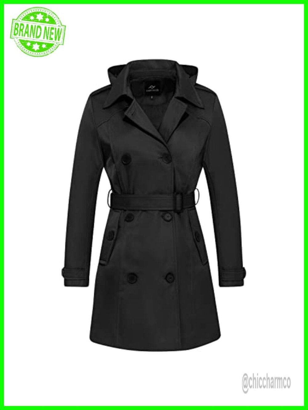 Women's Waterproof Double Breasted Trench Coat with Removable Hood